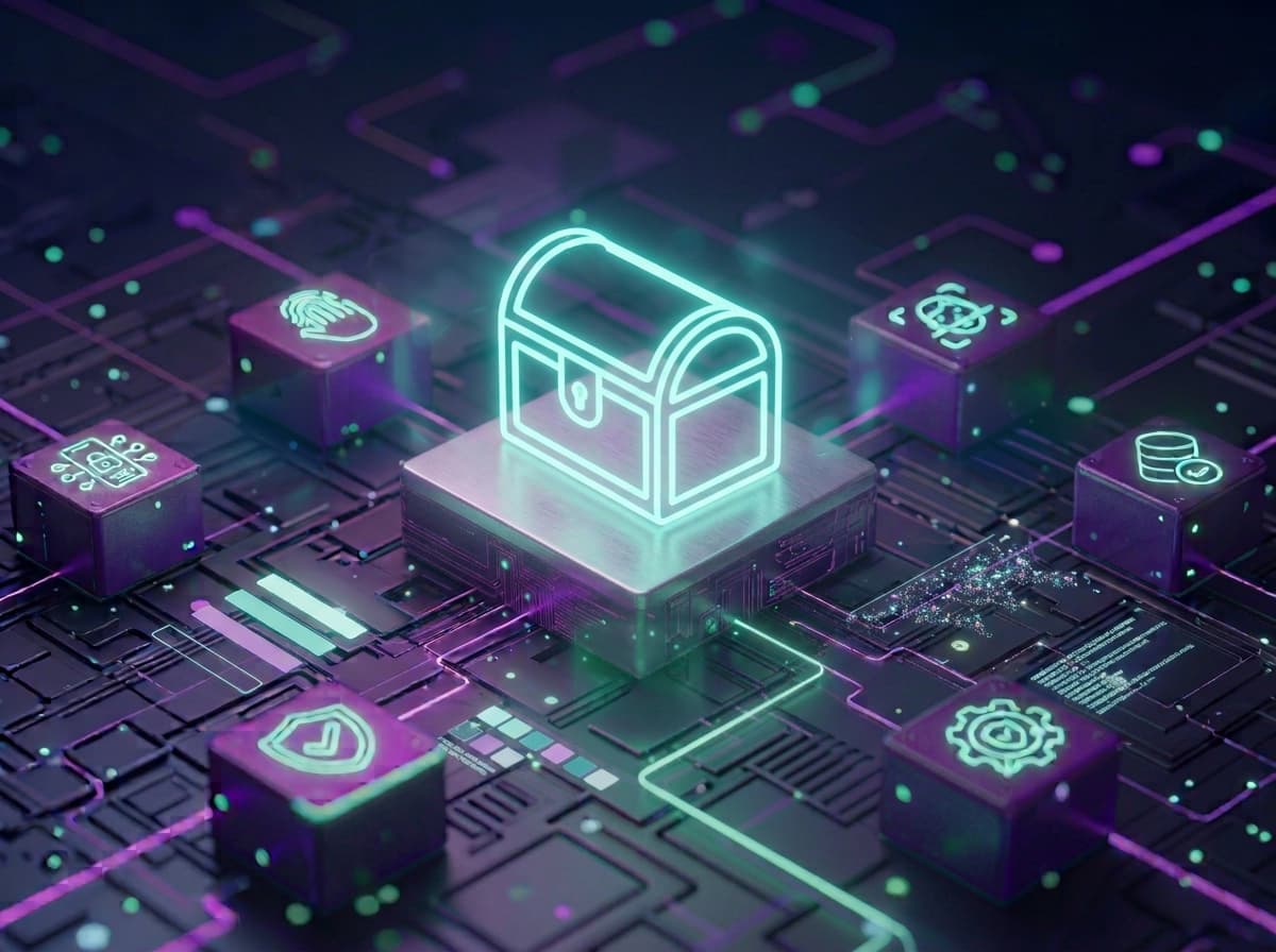 Illustrazione di un archivio digitale protetto su una rete blockchain